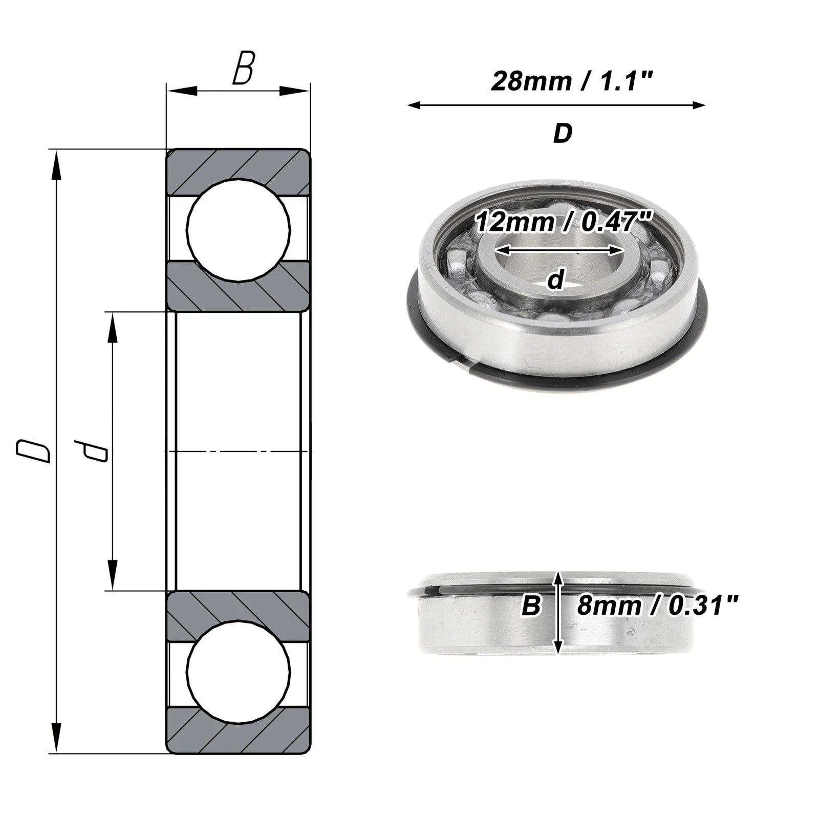 Deep Groove Ball Bearing 12x28x8mm for Scooter/Skateboard (P0)