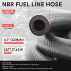 4AN Fuel Line Hose 25ft Nitrile Rubber 1/4" for Oil Gas Pipe