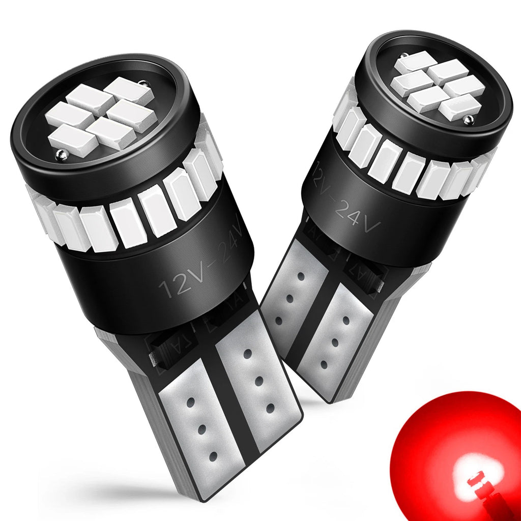 Set of 2 Red T10 LED Parking Light Bulbs for Various Vehicles