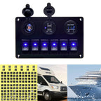 6 Gang Rocker Circuit Panel with Blue LED Switch for Car Marine Boat