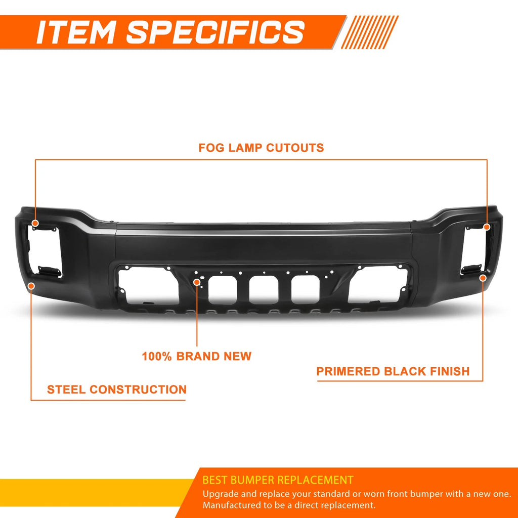 Front Bumper Face Bar for GMC Sierra 1500 (2014–2015) Black w/o Sensor Holes