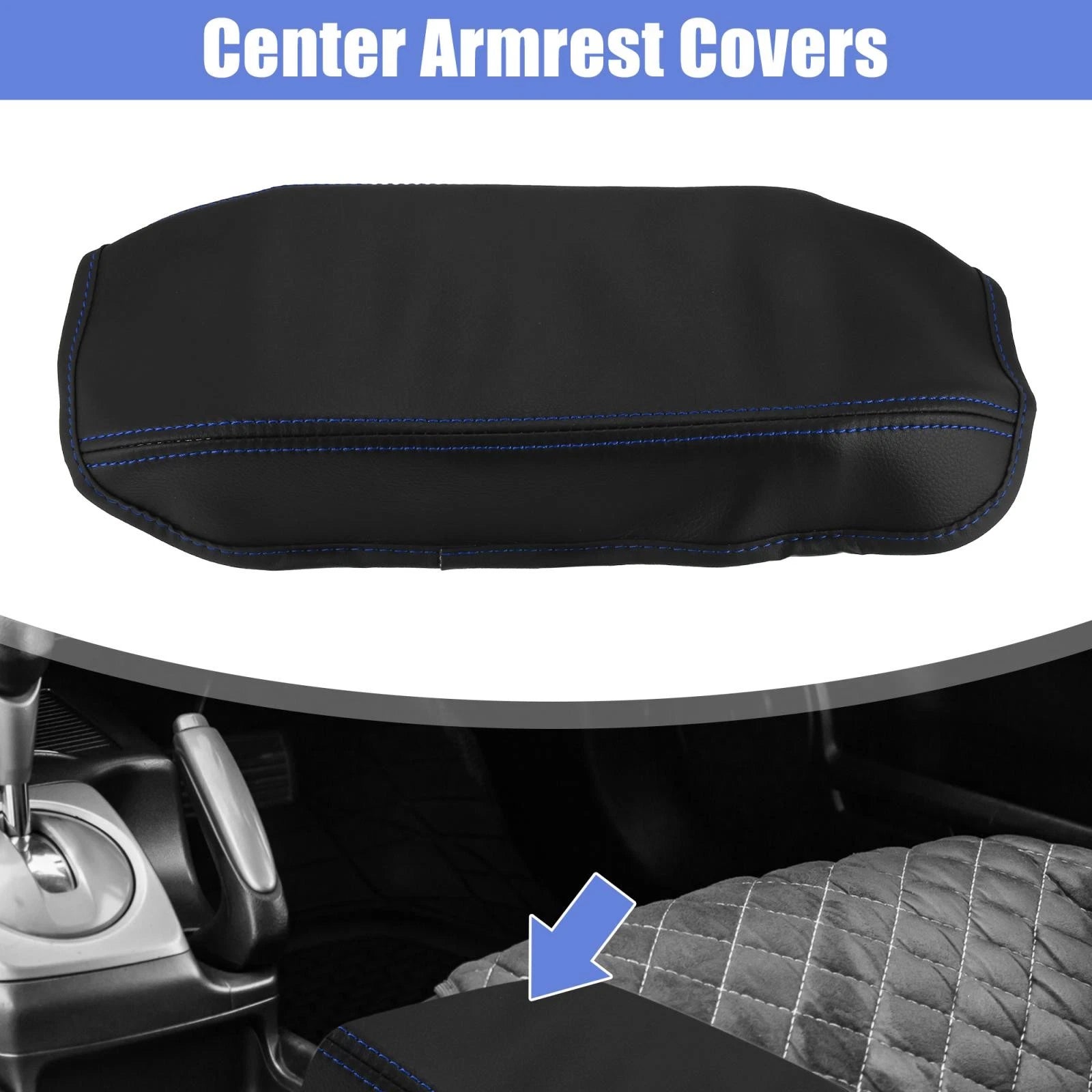 Microfiber Leather Armrest Cover Pad for Honda Civic (2006–2011) Black/Blue