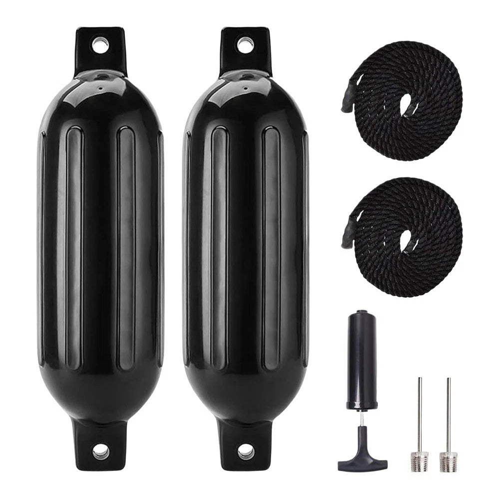 24pcs Inflatable Ribbed Black Boat Fenders for Boats (3-7 M Length)
