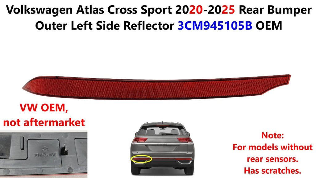 Rear Bumper Outer Left Side Reflector for VW Atlas Cross Sport (2020–2025) 3CM945105B