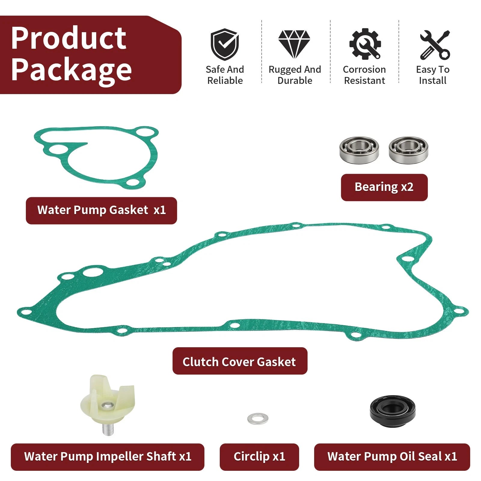 Water Pump Shaft Gear Impeller Gaskets Seals for Suzuki RM125 RM125S (1992–2000)
