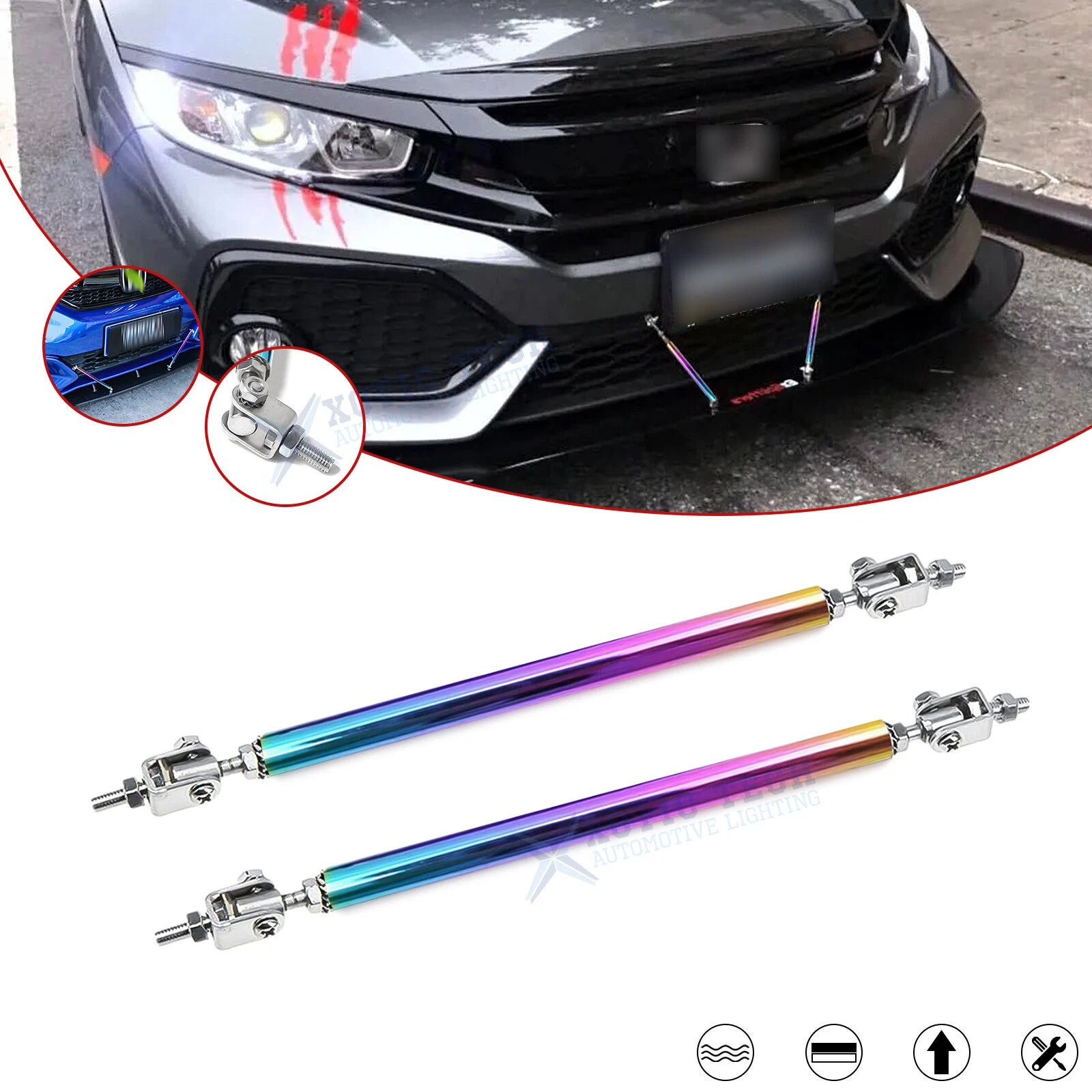 2X Adjustable 10"-13" Neo Bumper Stabilizer for Honda Civic (2006–2019)