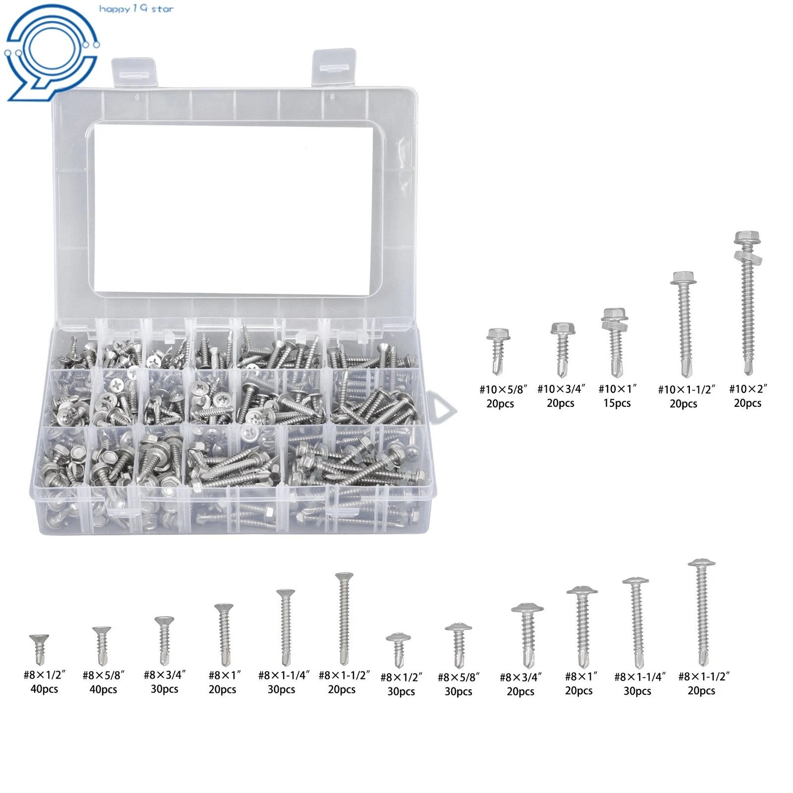 Set of 425 Self-Drilling Screws #8 #10 for Automotive Use