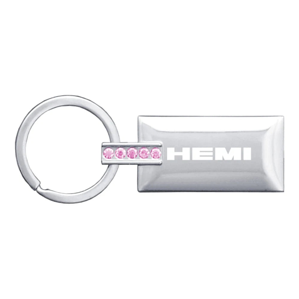 Chrome/Pink Jeweled Rectangular Keychain - Officially Licensed for Hemi Vehicles