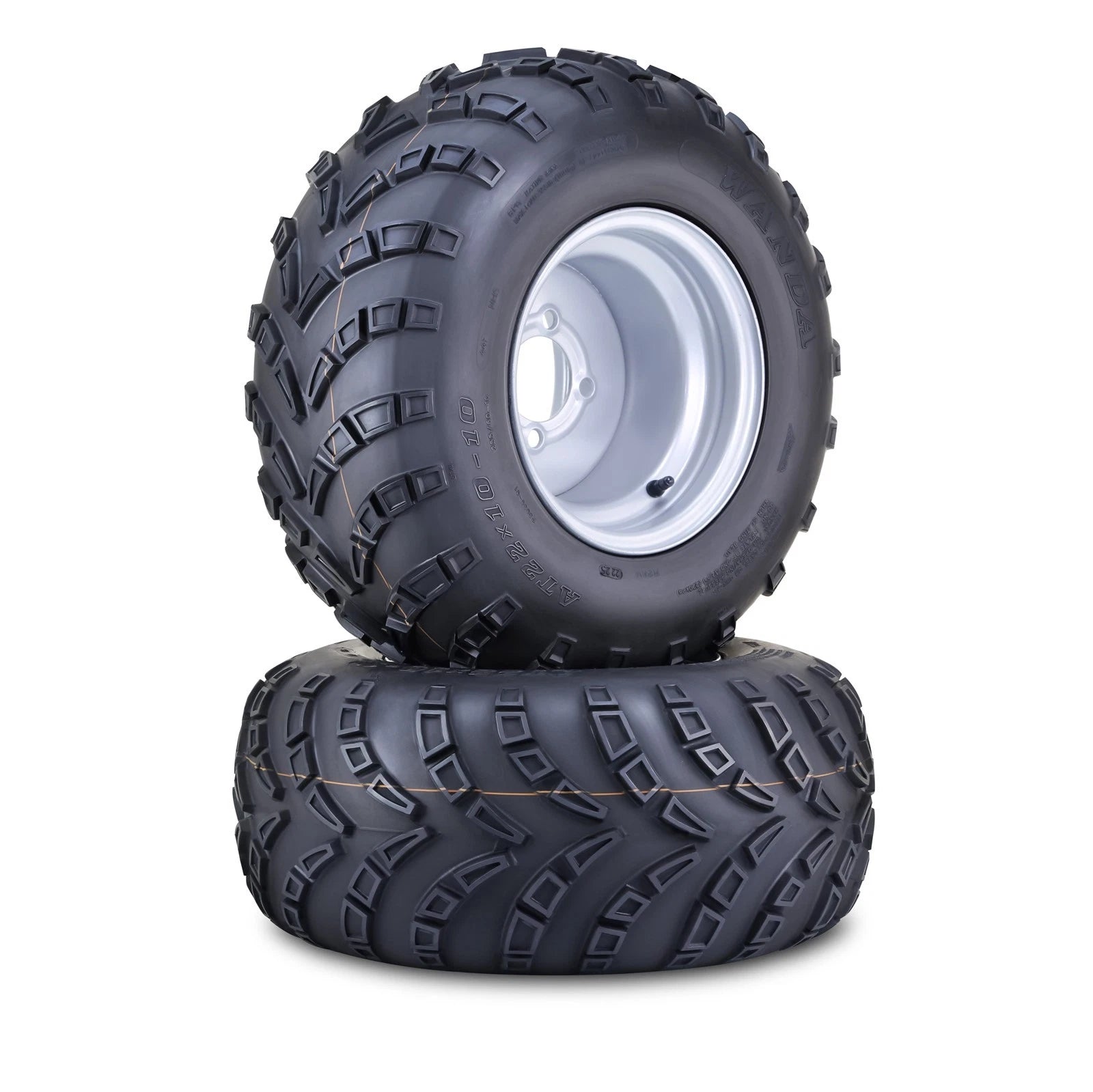 Set of 2 ATV Tire Assembly 22X10-10 with 4x4" PCD Silver Wheels 10260