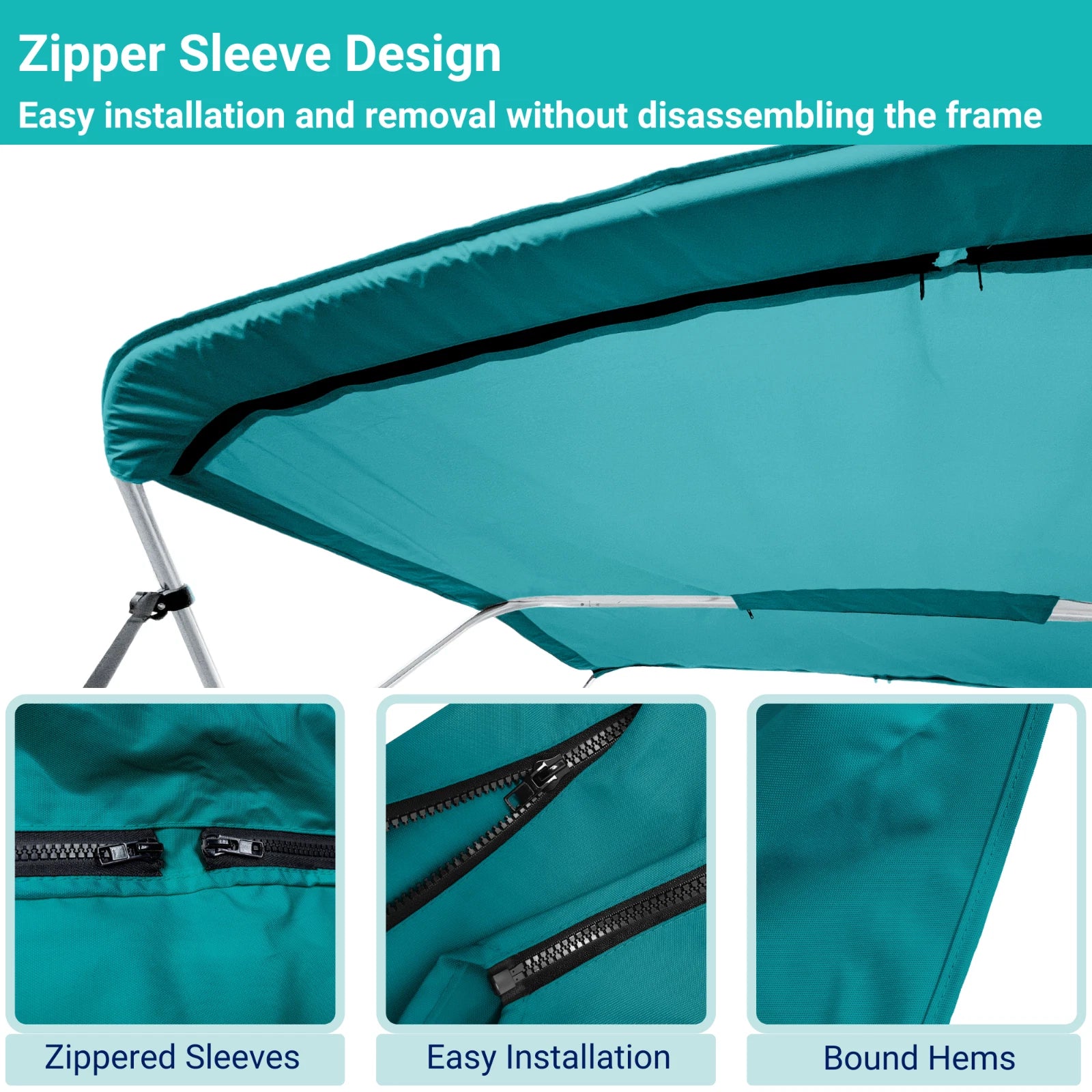 Bimini Top Boat Cover for 3 Bow (72"L x 36"H x 85"-90"W)
