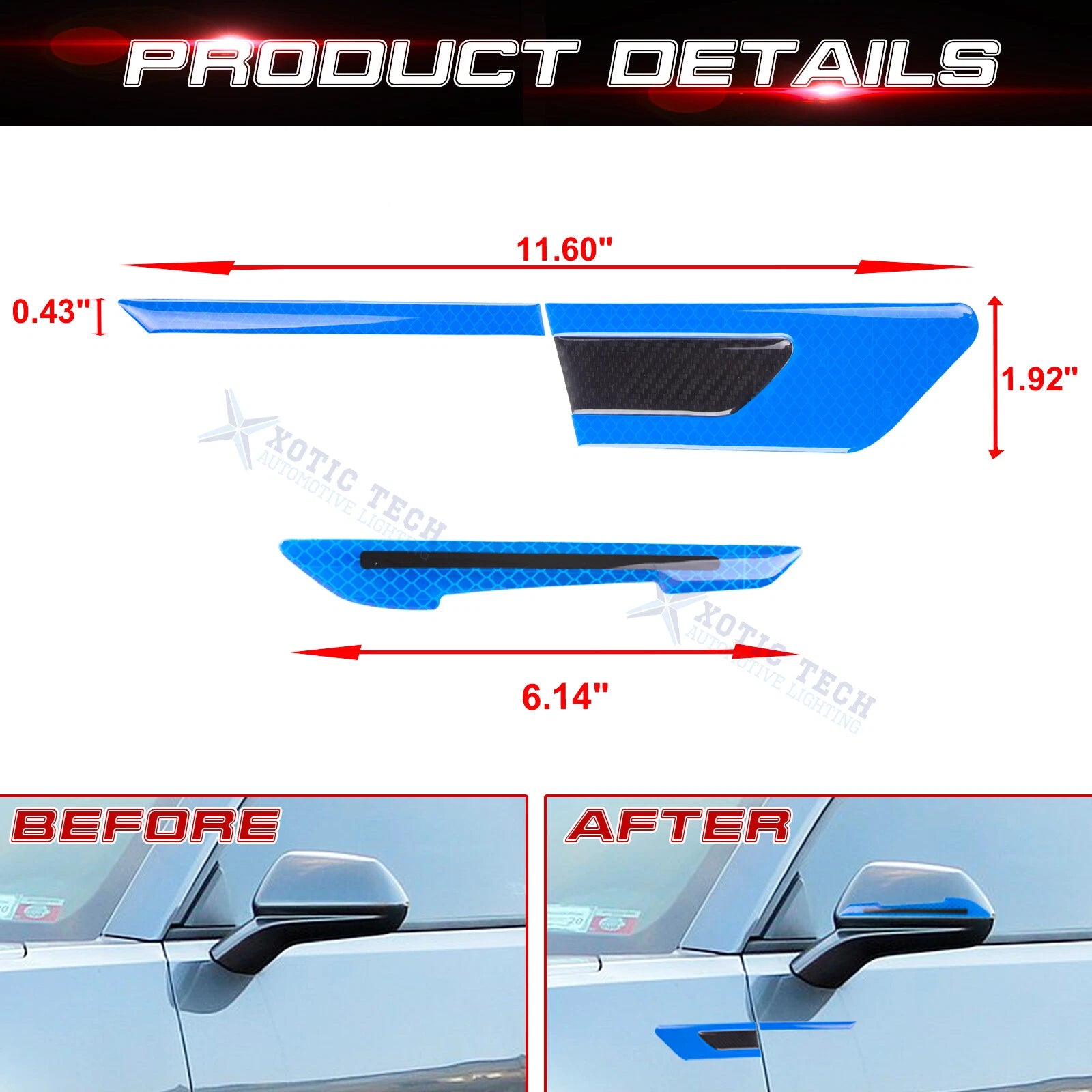 Blue Reflective Rearview Side Mirror & Door Warning Stickers for Universal
