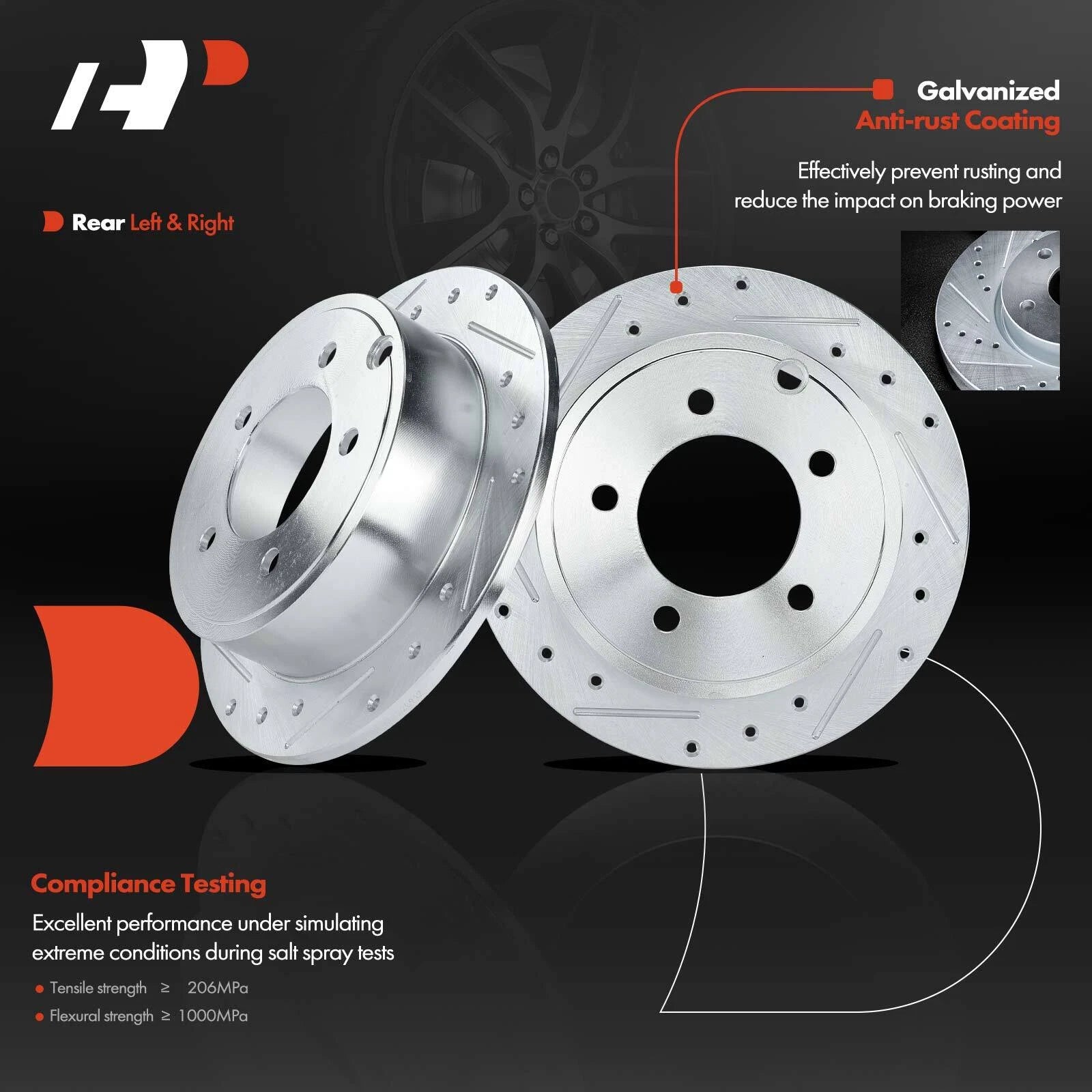 Set of 8 Rear Drilled Brake Rotors & Pads for Jeep Compass Patriot (2007–2017)