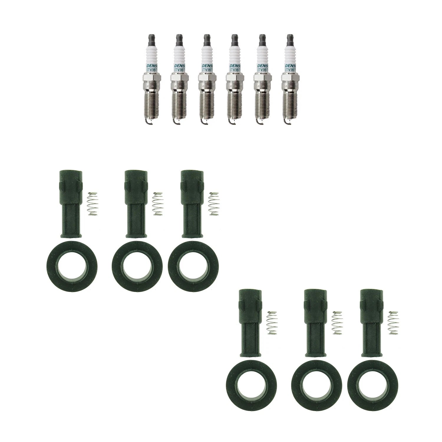 Set of 6 Denso Iridium Spark Plugs & NGK Coil Boots for Acadia CTS STS (V6 3.6 2.8)