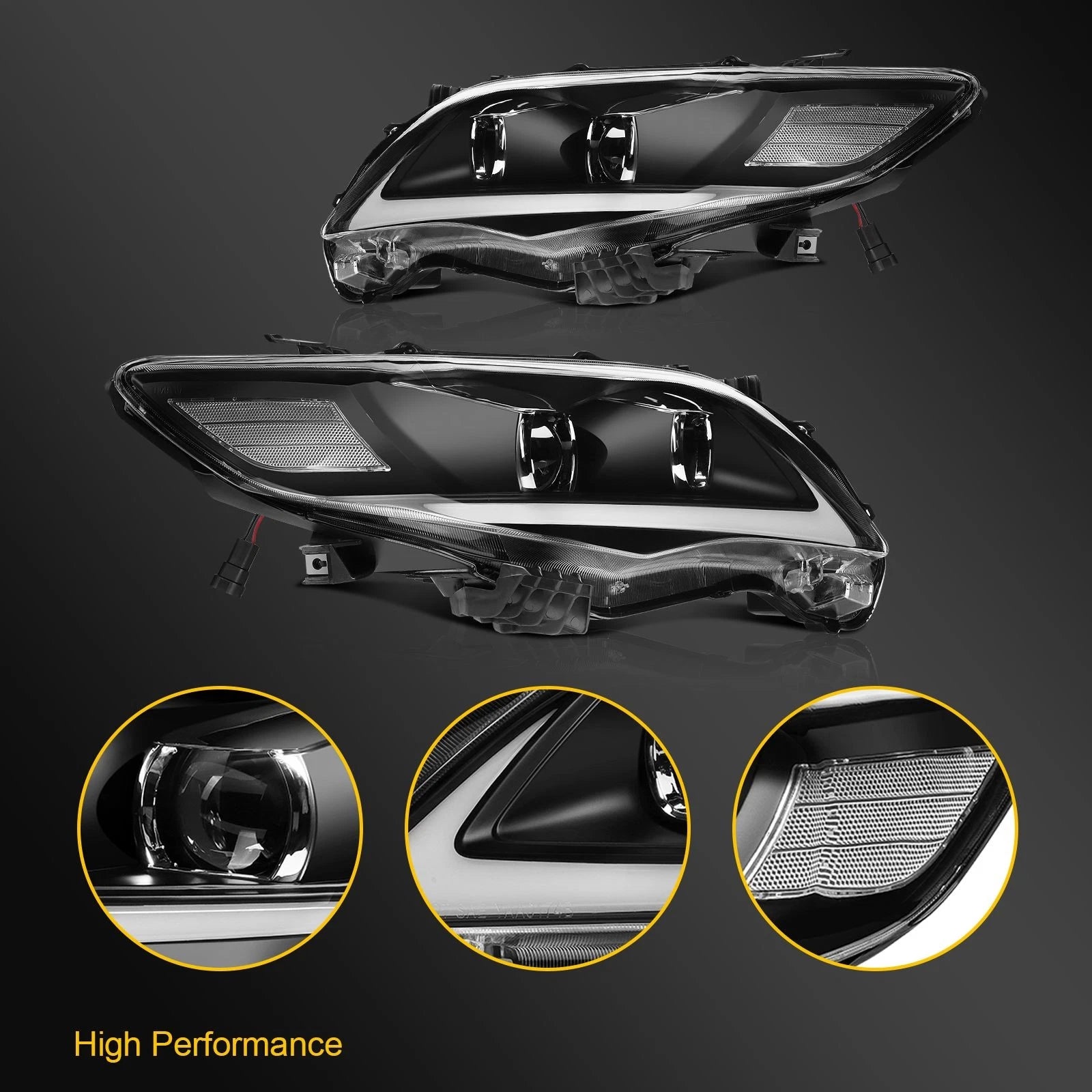2X Headlight Assembly with LED DRL for Toyota Corolla (2011–2013)