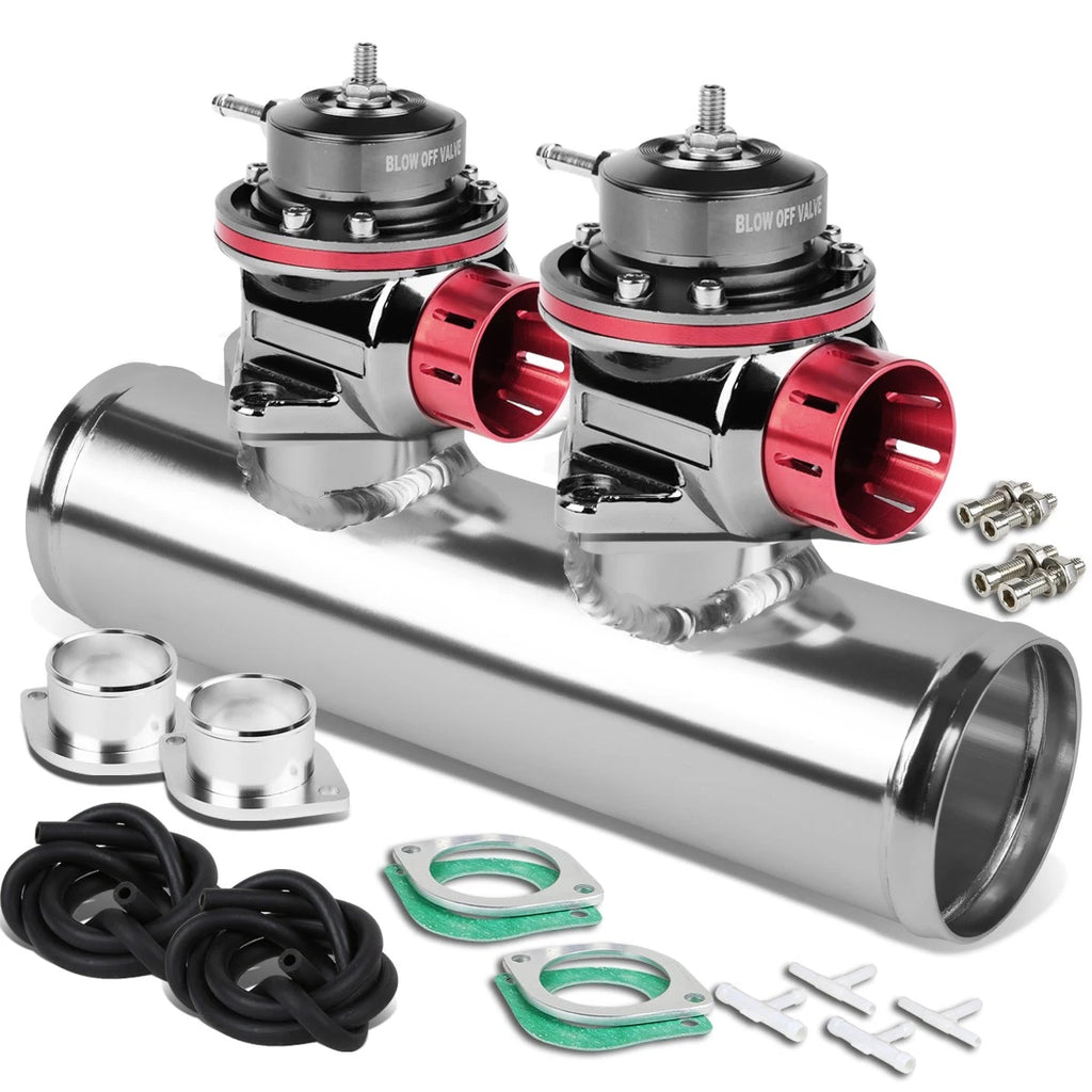 Universal Pink Type-FV 2-Bolt Blow Off Valve + 2.5" Dual Port Flange Adapter Pipe