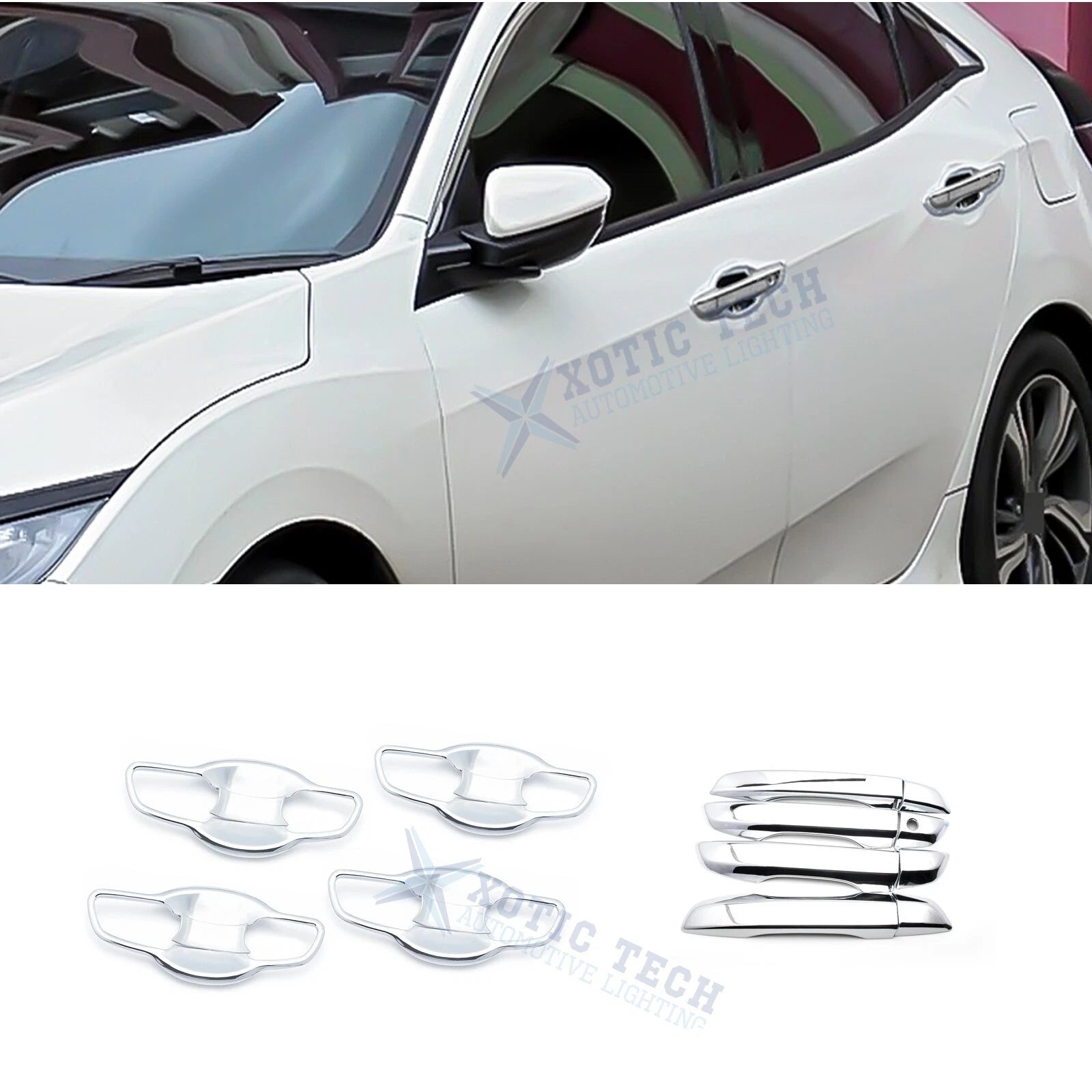 Chrome Exterior Door Handle and Bowl Frame Cover for Honda Civic (2016–2021)