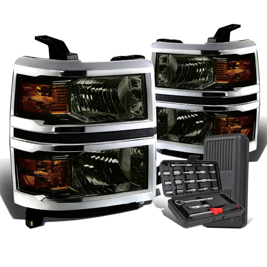 Pair of Smoked/Amber Signal Headlight Lamps for Chevy Silverado (2014–2015)