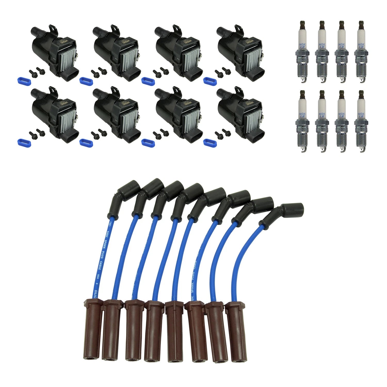 Set of 8 NGK Ignition Coil Wires & Laser Iridium Spark Plugs for Silverado 1500 (2007–2013)