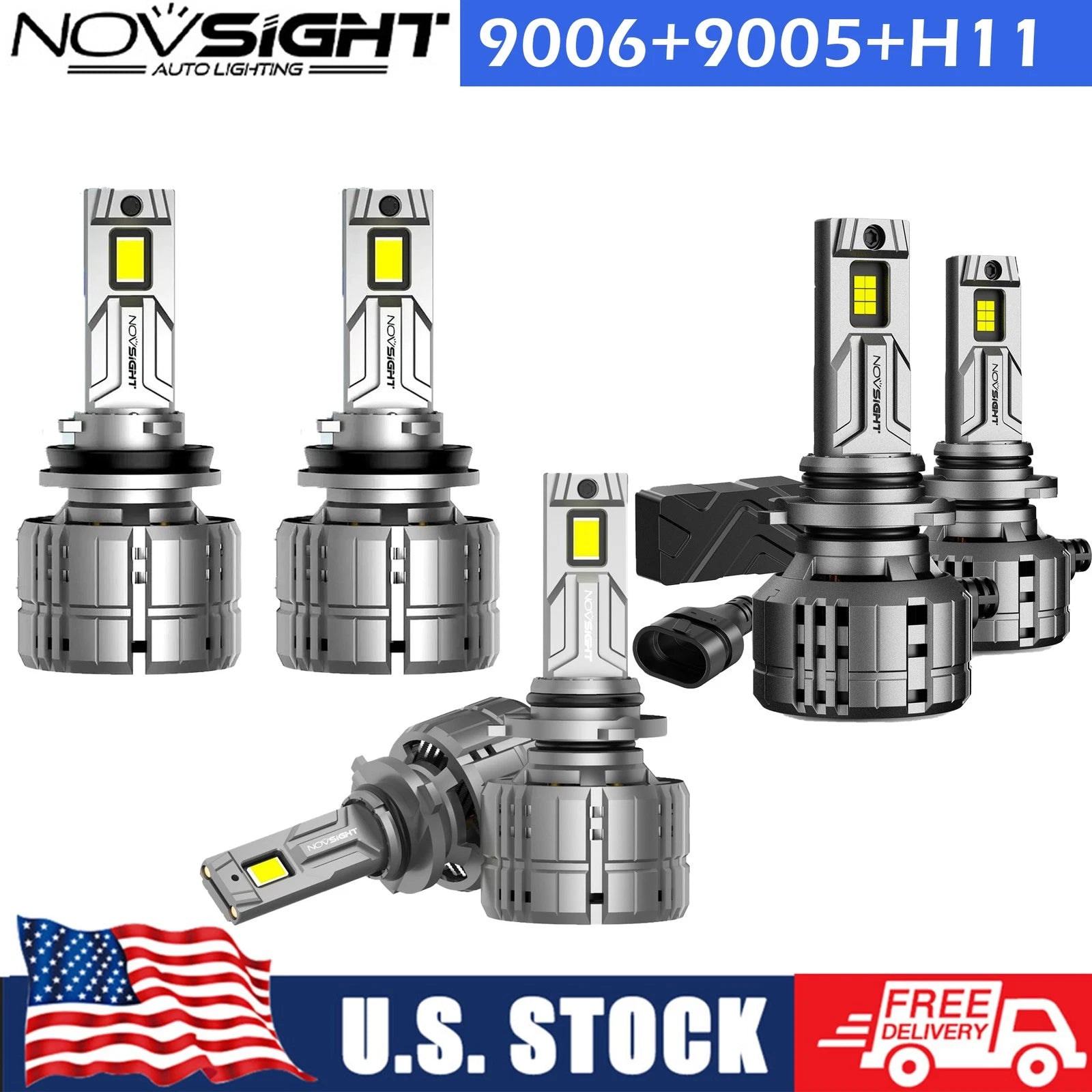 6X 9005 H11 9006 LED Headlight Bulbs for High Low Beam Fog Light (6500K)
