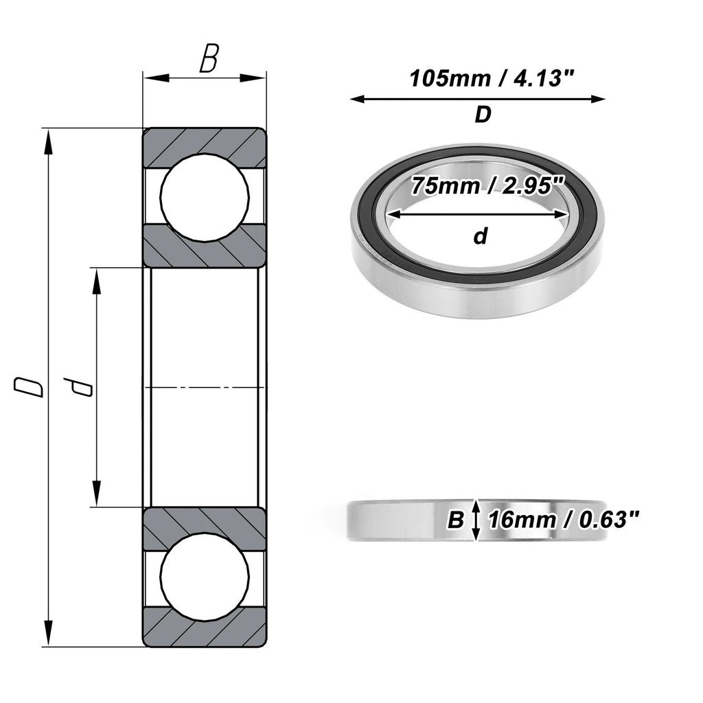 Deep Groove Ball Bearing 6915DDU for Scooter Skateboard (P0 75x105x16mm)