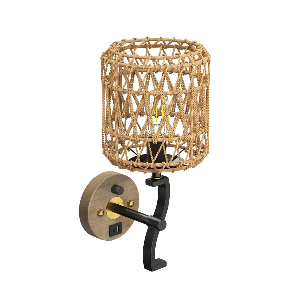 Dimmable Wall Light Fixture for HYMELA (Rattan Shade)