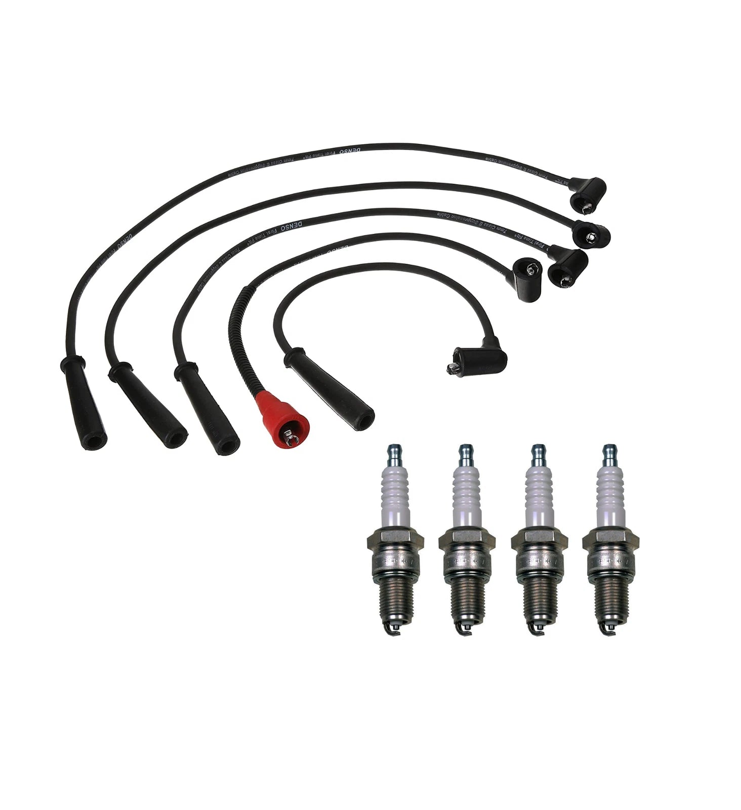 Denso 7mm Wire Set & 4 U-Groove Spark Plugs Kit for Mazda B2200 (1987–1993)
