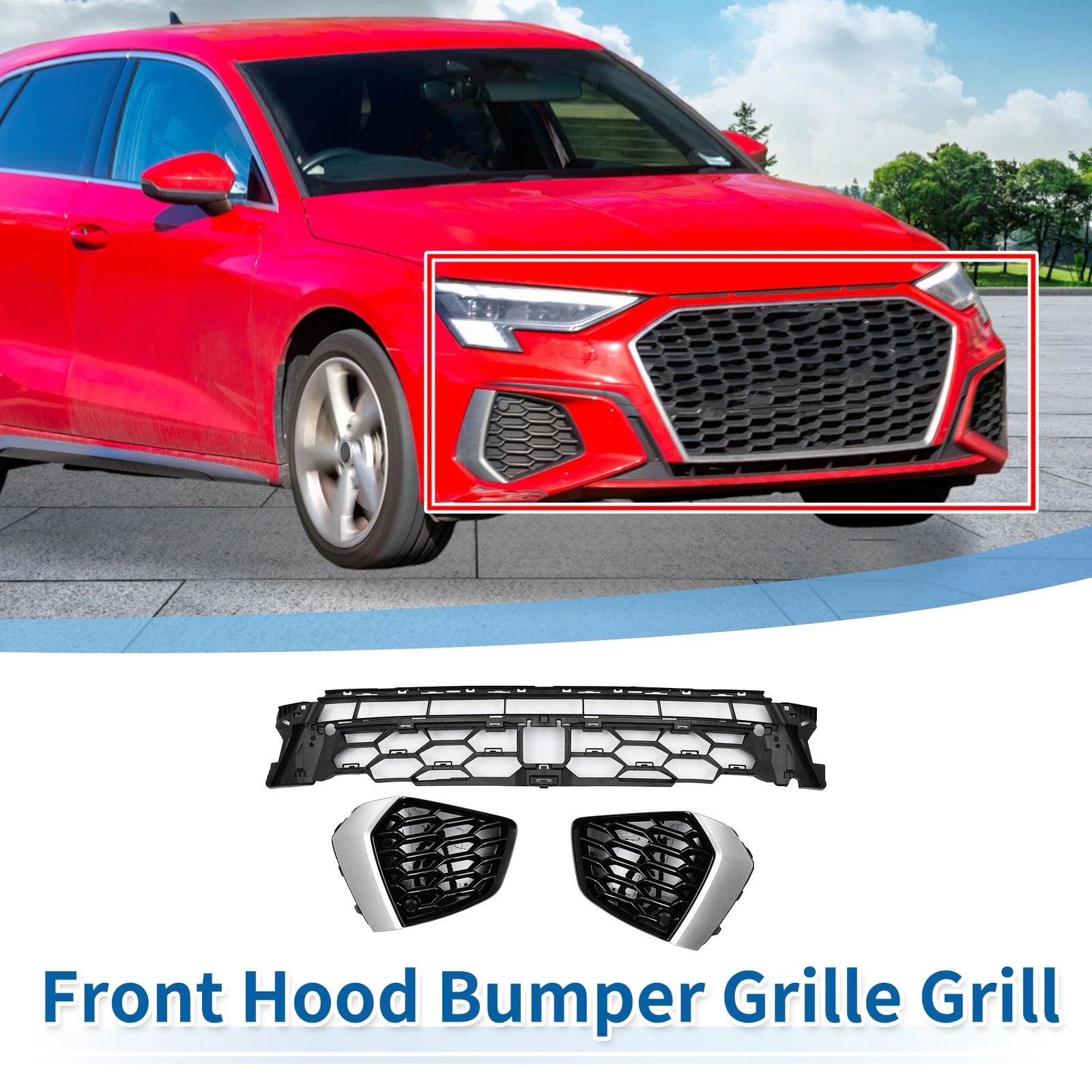 Front Lower Bumper Grille for Audi A3L (2021–2024) Black Sport Style