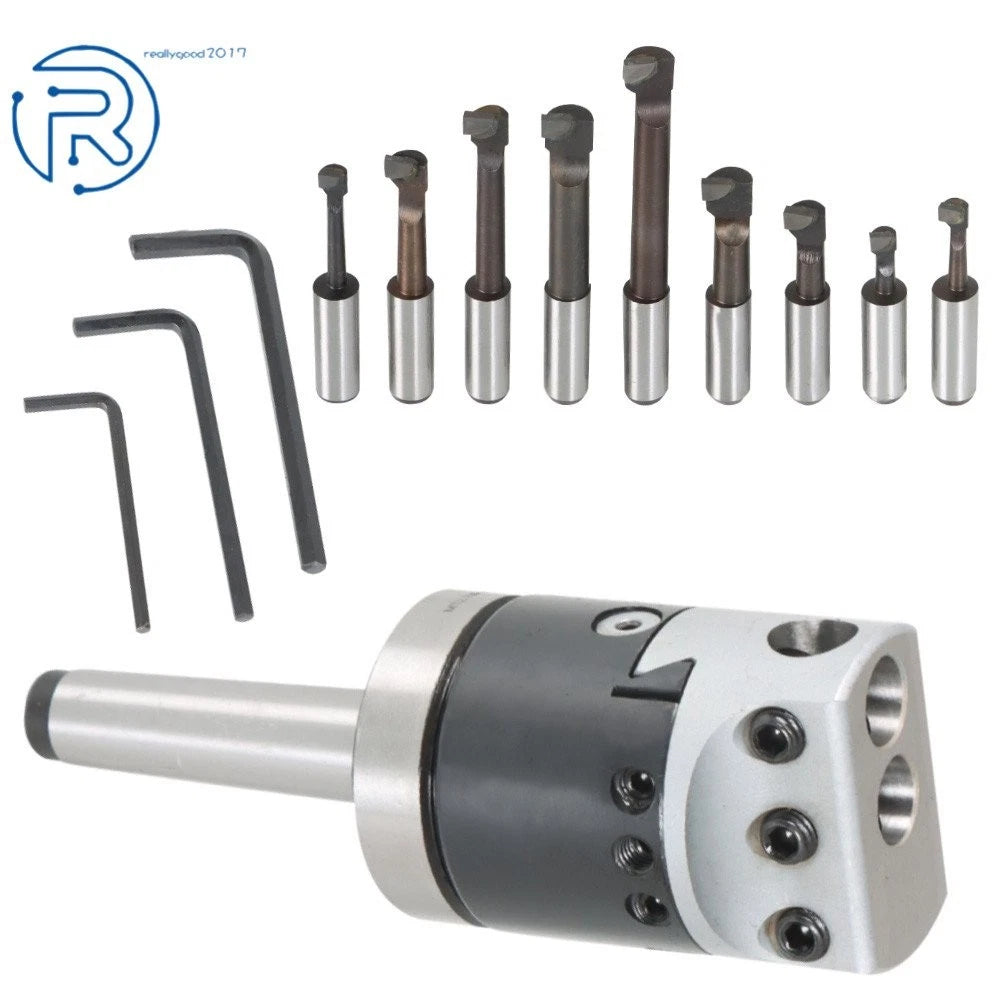 2" Boring Head with MT2 Shank & 9 Pcs 1/2" Shank Boring Bar Set