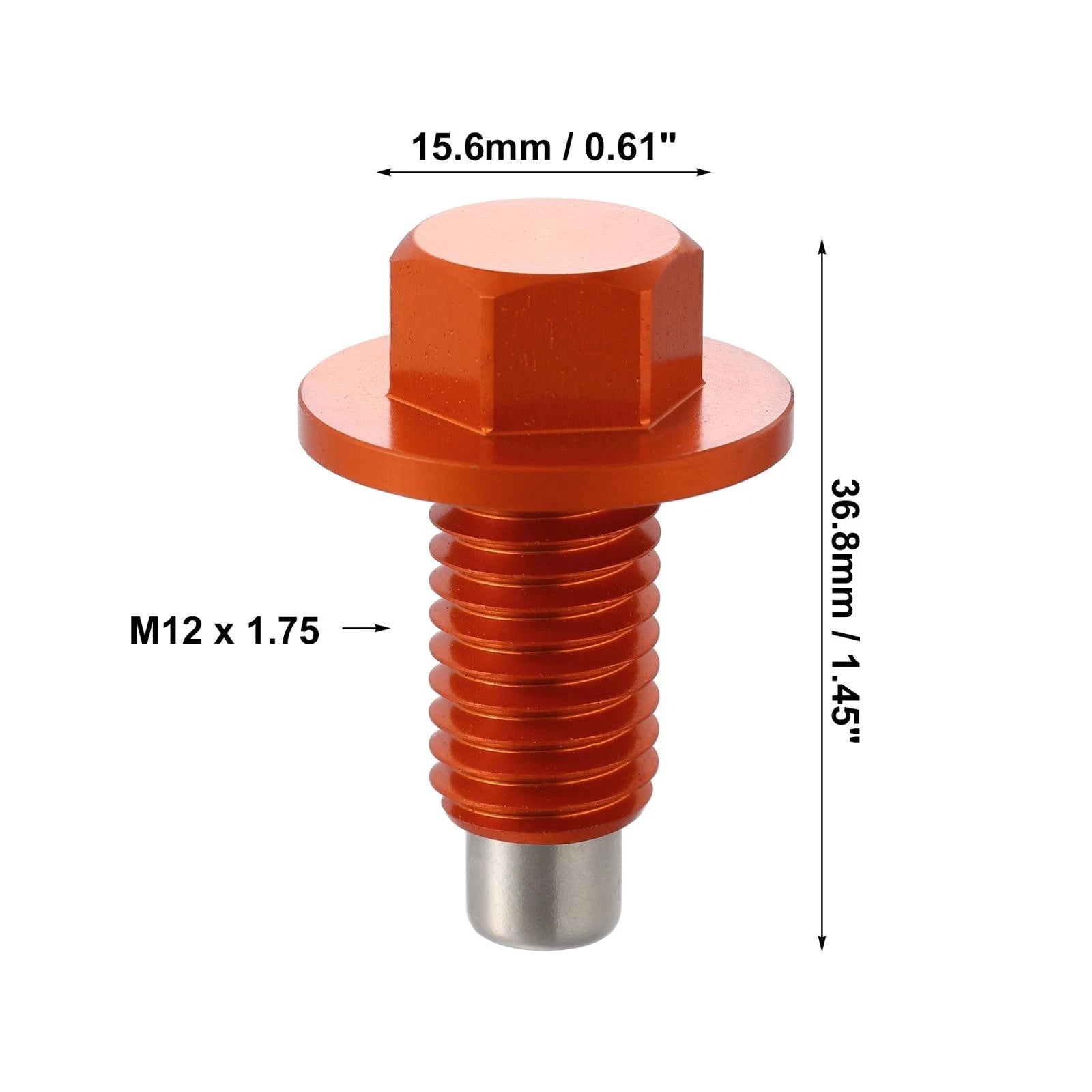 M12 x 1.75 Magnetic Oil Drain Plug for Universal Applications (Aluminium, Orange)