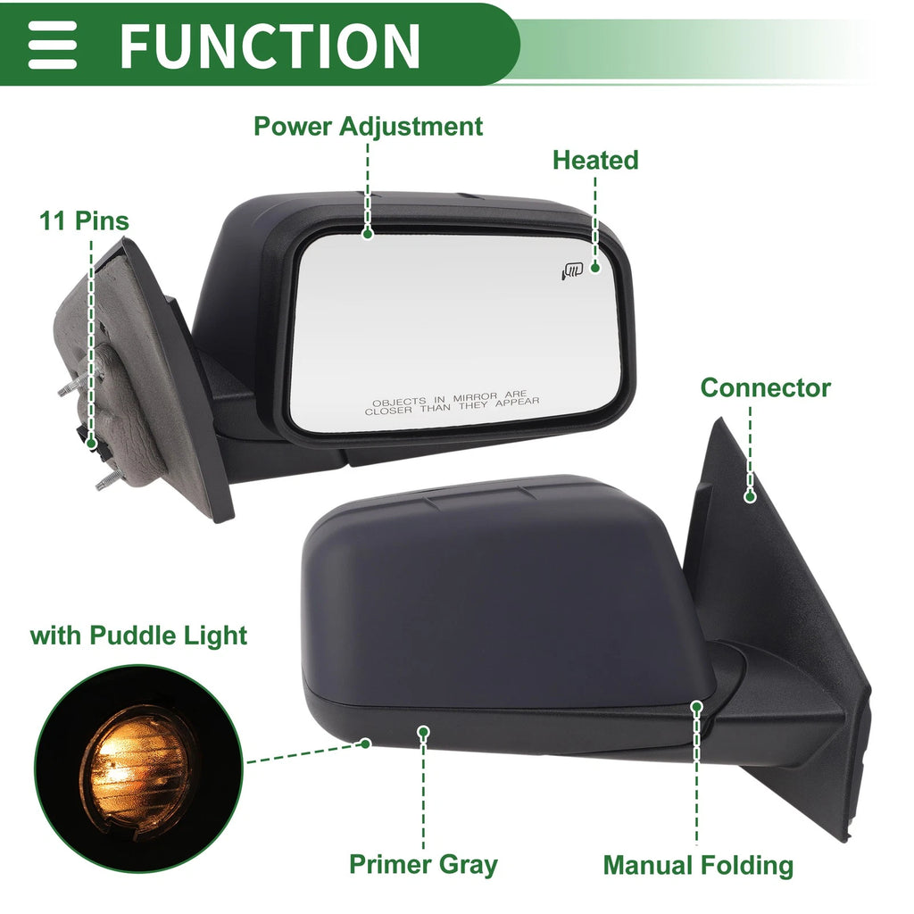 11 Pins Right Driver Side Door Mirror for Ford Edge (2007–2011) Power