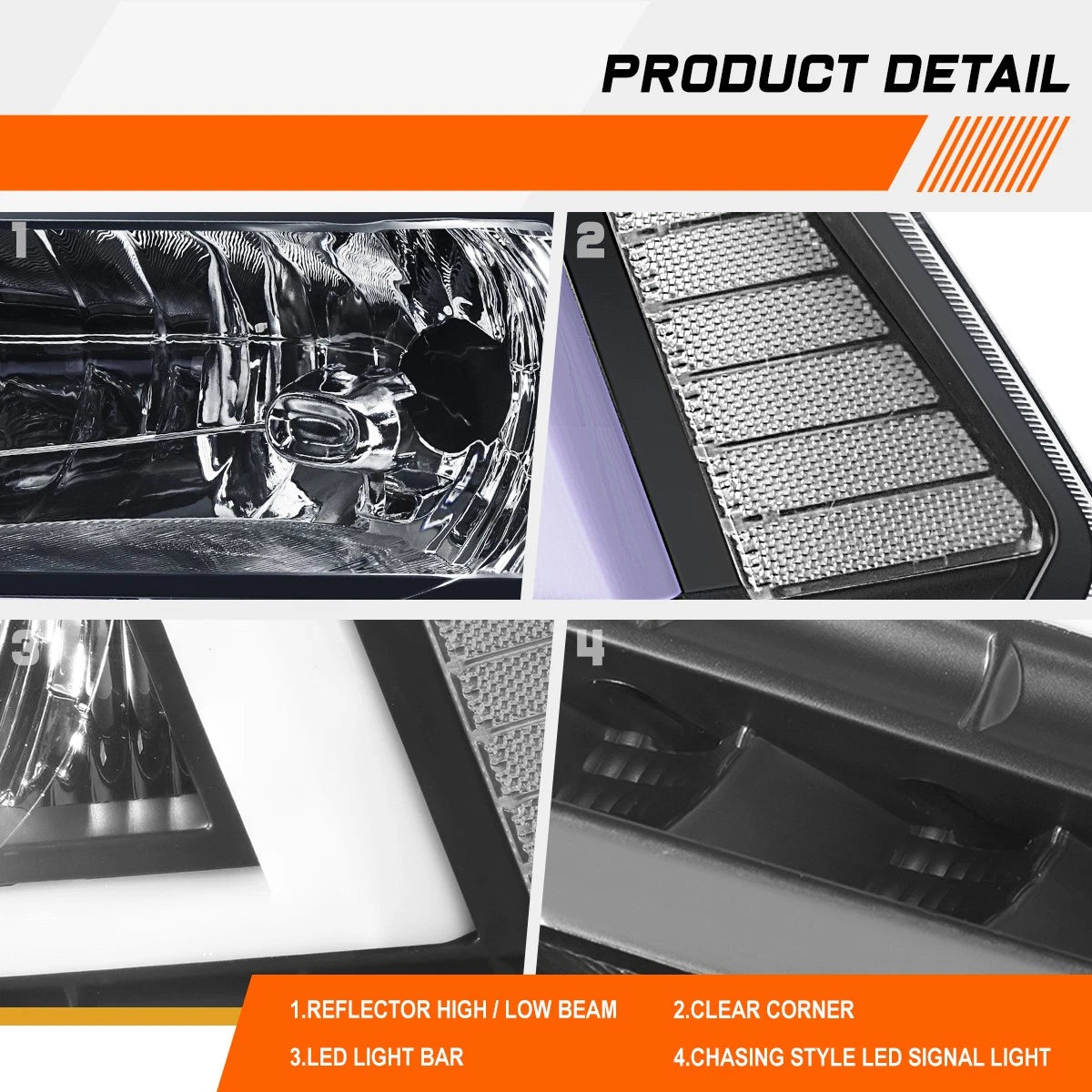 C-Shape LED Tube DRL Headlights for Dodge Ram 1500-3500 (2009–2024)