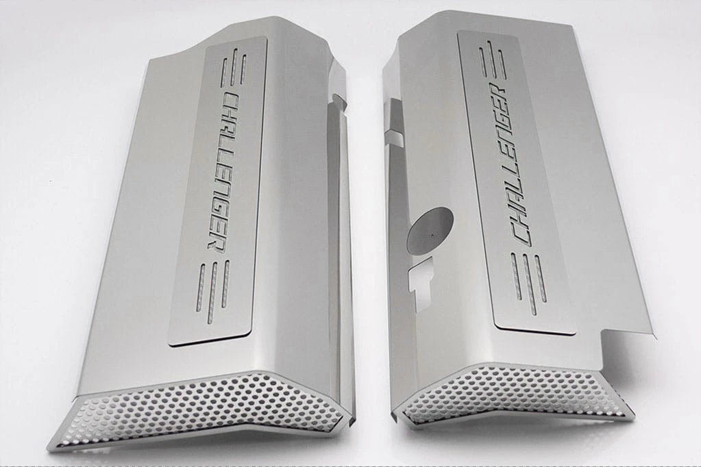 Fuel Rail Covers w/White CF Vinyl "Challenger" Inlay for 08-11 SRT8 w/OE Intake
