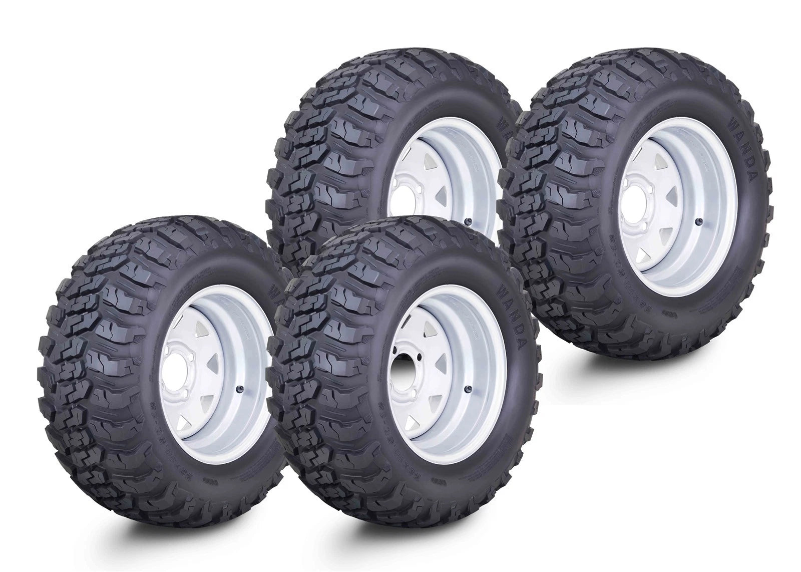 Set of 4 Wanda Golf Cart Tire Assembly 23x10.5-12 w/4x4" ET-25.4 Silver Wheel