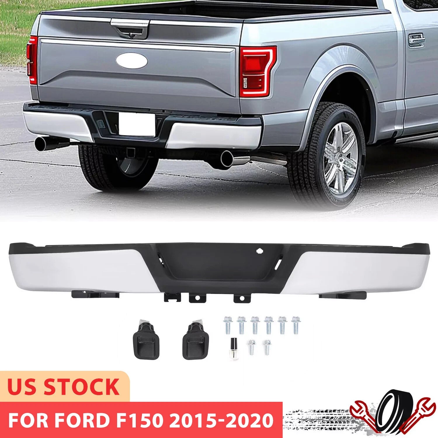 Rear Step Bumper Assembly for Ford F150 (2015–2020) Steel Chrome