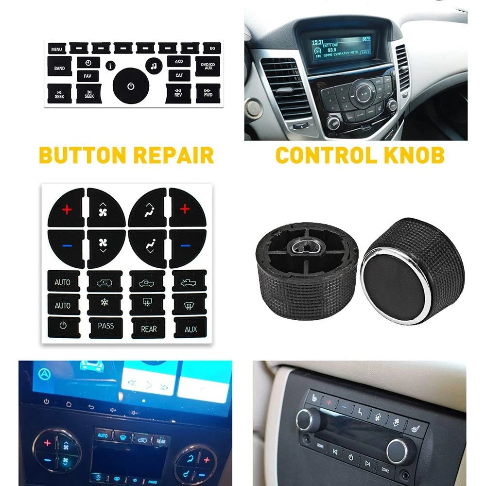 Set of 2 A/C Climate Control Audio Knobs + Radio Button for Car Interior