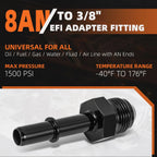 8AN Male to 3/8" Quick Disconnect EFI Fuel Line Adapter Fitting 1500PSI