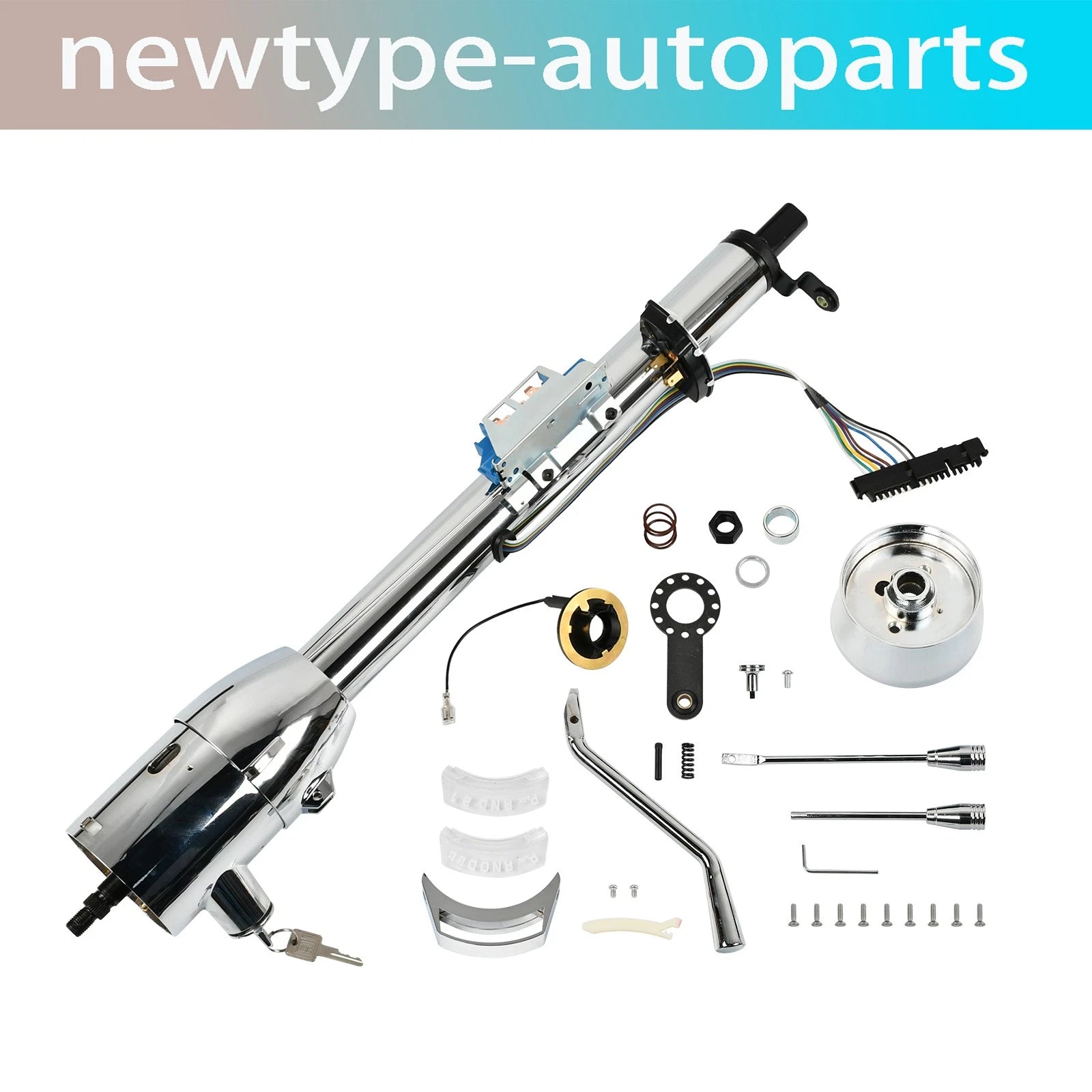 28" Tilt Steering Column with Key & Wheel Adapter for Hot Rod (Chrome)