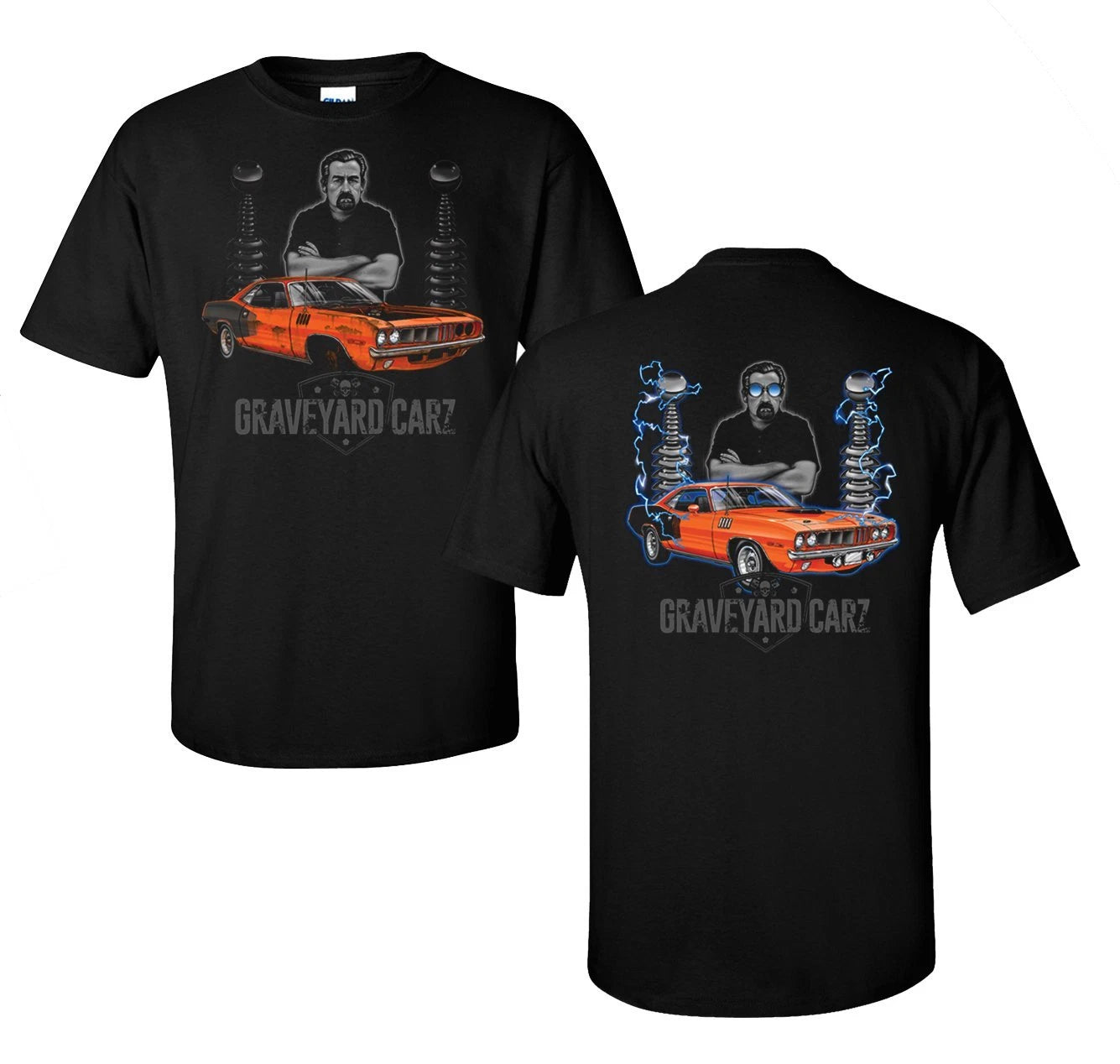 Licensed T-Shirt Black with Orange 1971 Plymouth Hemi Cuda for Fans