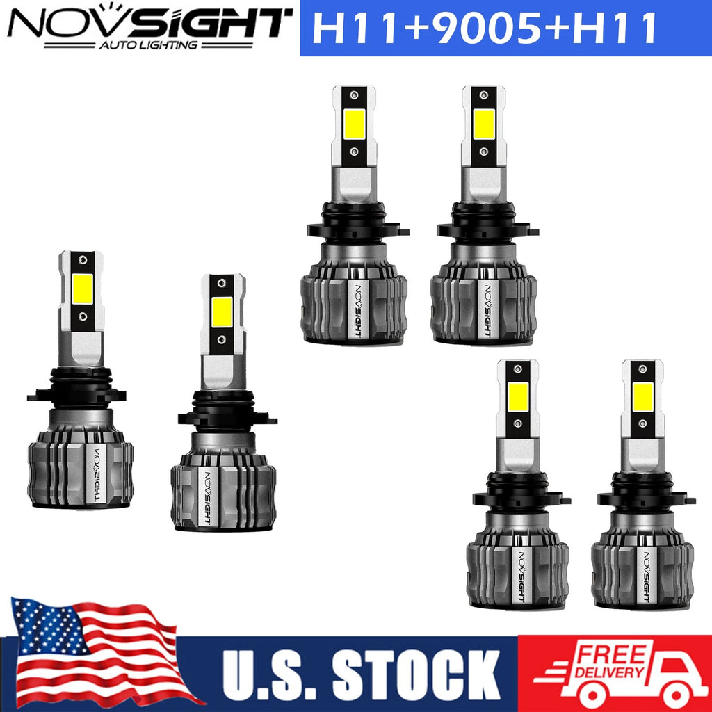 6X LED Headlight Kit 9005 H11 Fog Light Bulbs High Low Beam White 6500K