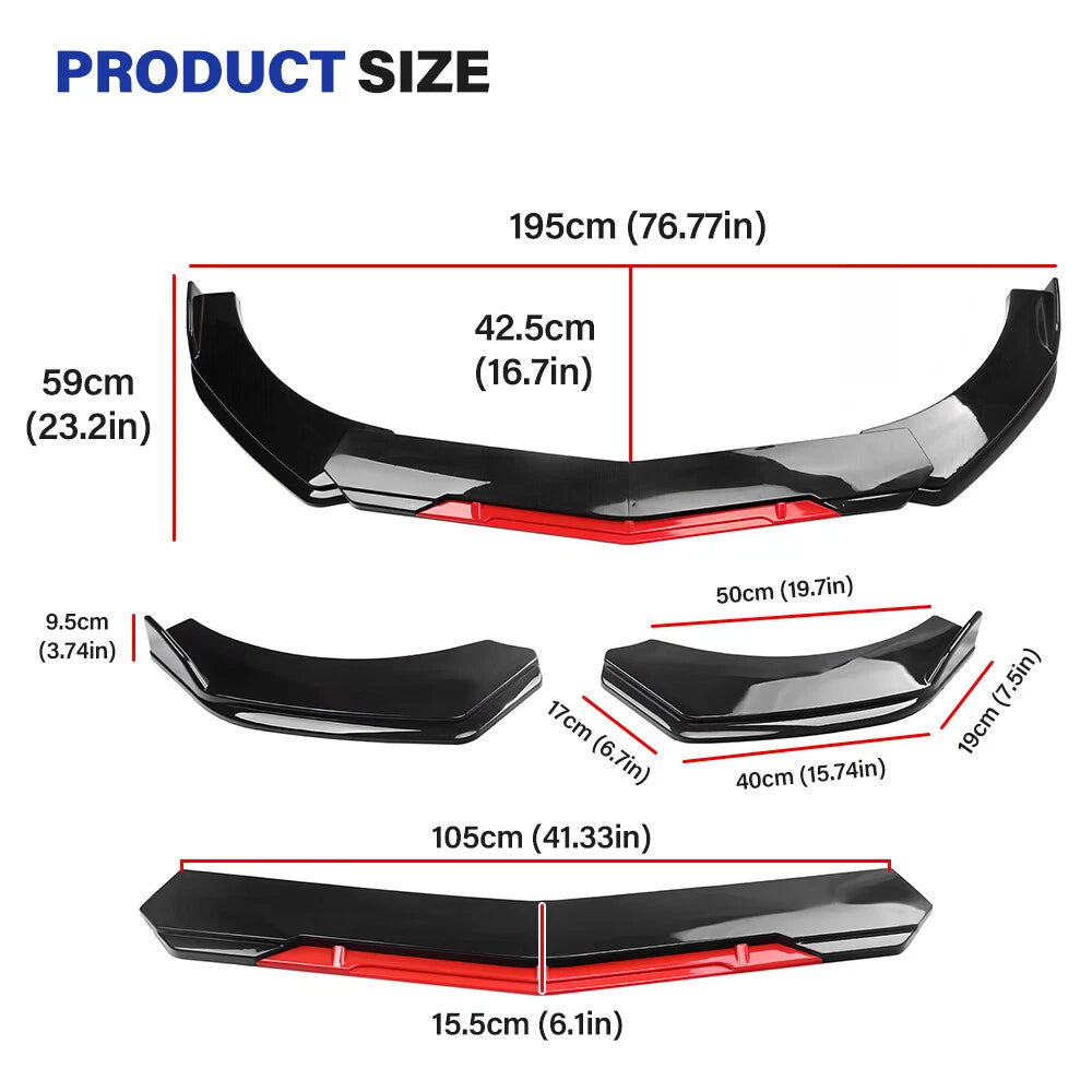 Front Bumper Lip Spoiler + 78.7" Side Skirt + Rear Lip for Ford Mustang