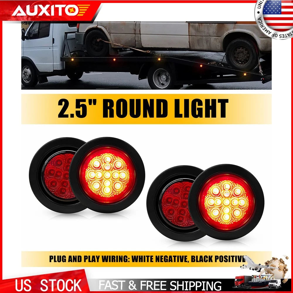 Set of 4 LED Marker Lights for Trailer (2.5 Inch Round)