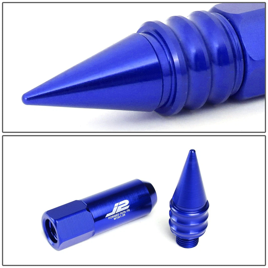 20Pc J2 7075 Forged Aluminum M12x1.25 Spiked End Lug Nut Set with Adapter Blue