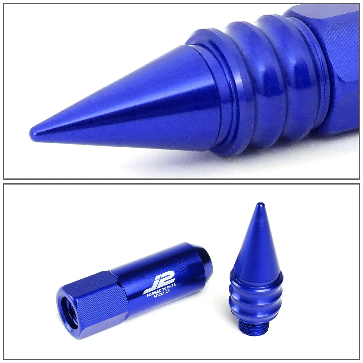 20Pc J2 7075 Forged Aluminum M12x1.25 Spiked End Lug Nut Set with Adapter Blue
