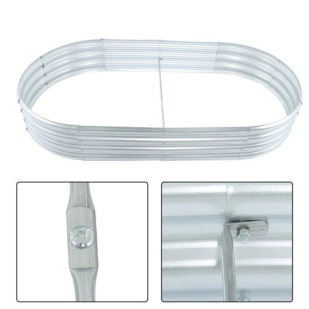 Set of 2 Galvanized Oval Raised Garden Beds for Outdoor Gardening