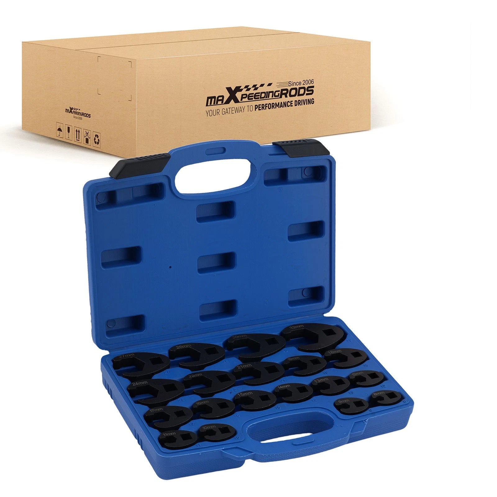 Set of 8 Crowfoot Wrenches for Automotive Socket Tool Kit (1/2" 3/8")