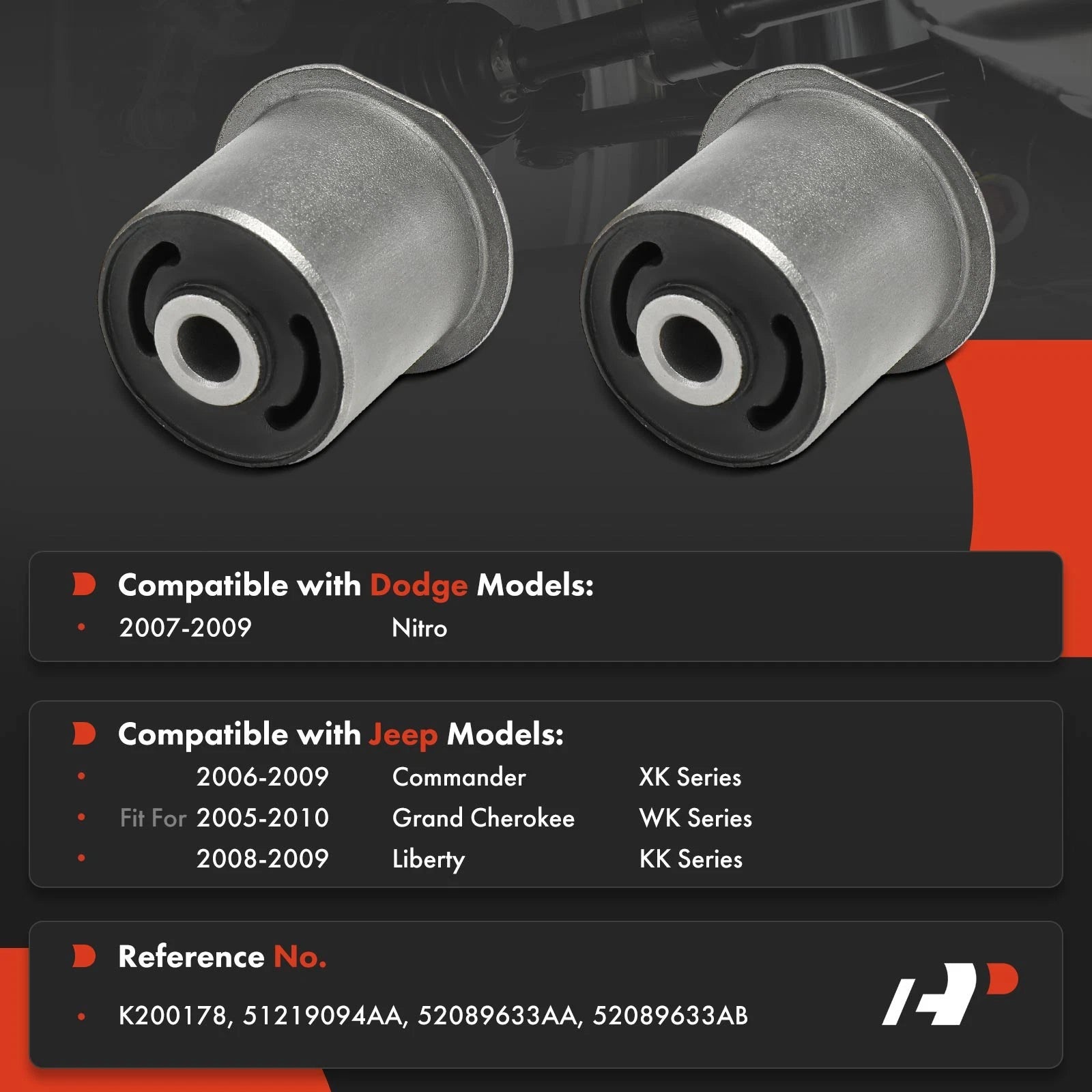 2X Rear Axle Control Arm Bushing for Jeep Grand Cherokee Liberty (2005–2010)