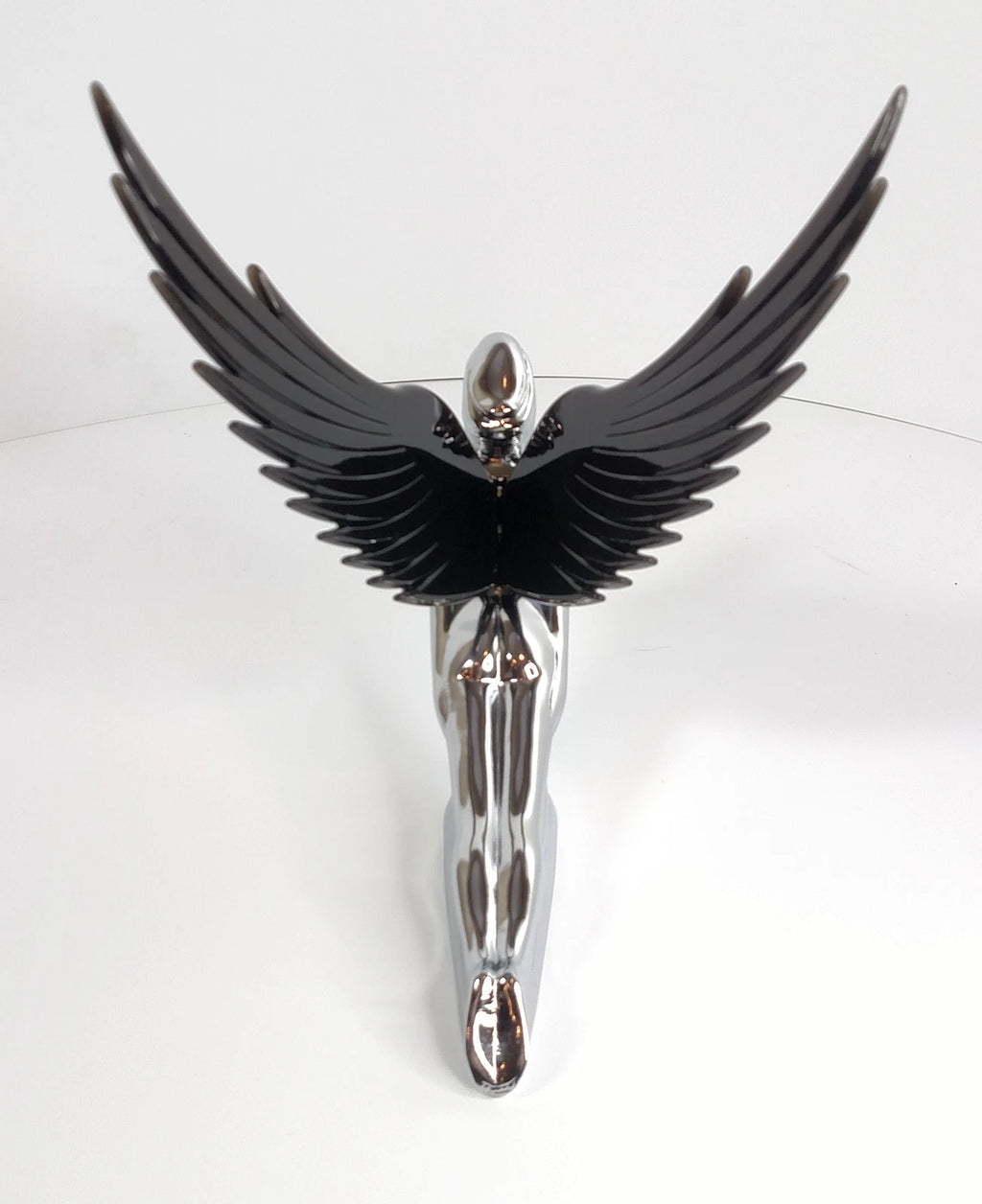 Hood Ornament Flying Goddess Chrome with Black Wings for Universal Models