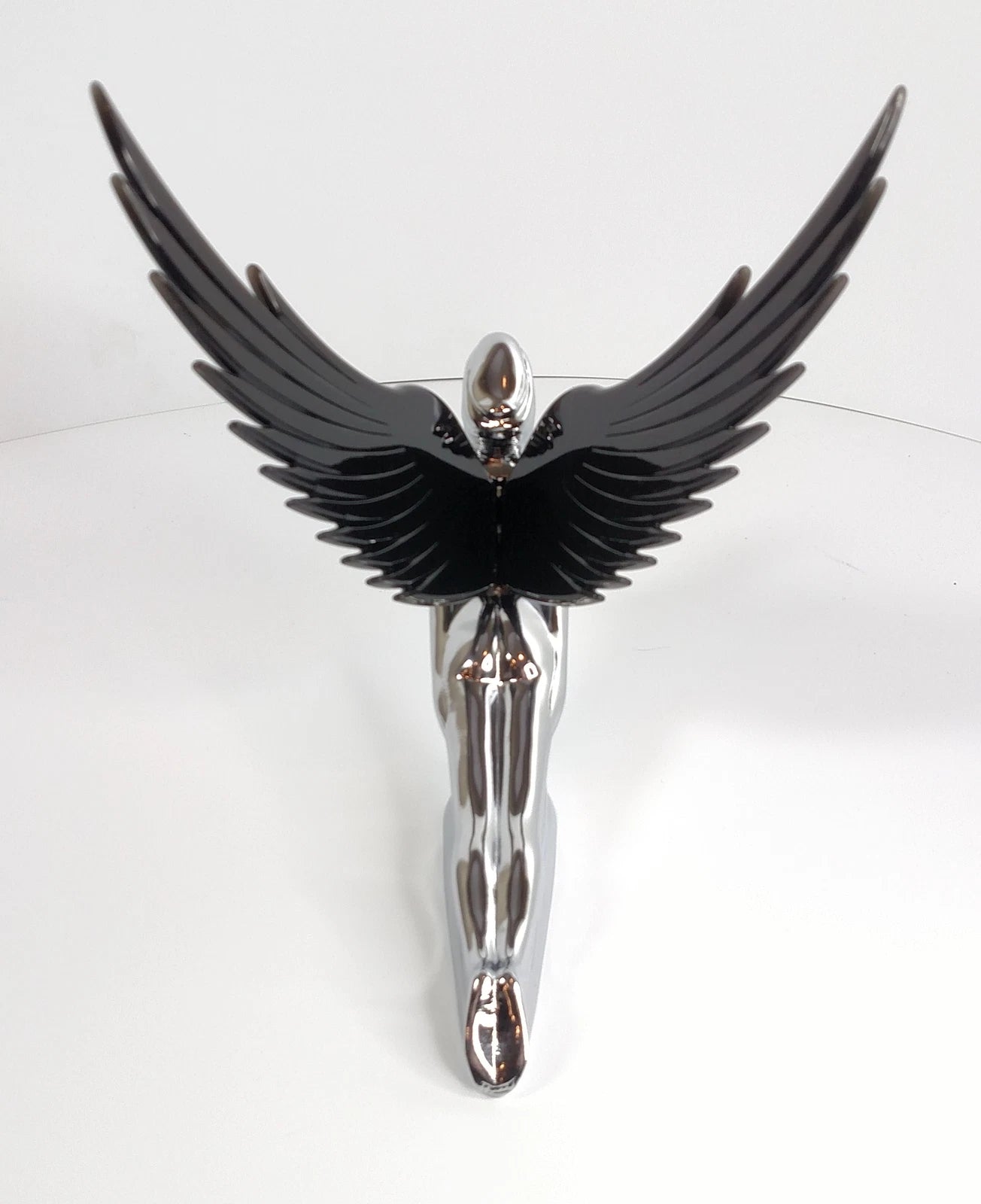 Hood Ornament Flying Goddess Chrome with Black Wings for Universal Models