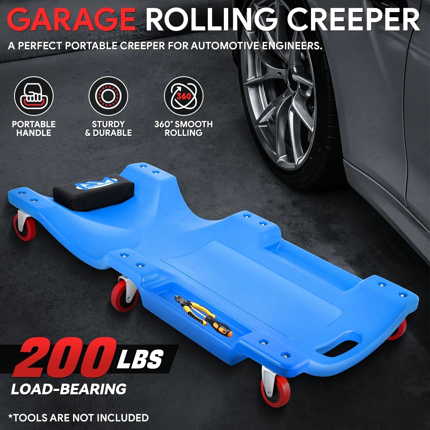 36" Blue Mechanic Creeper for Automotive (200Lbs Load)