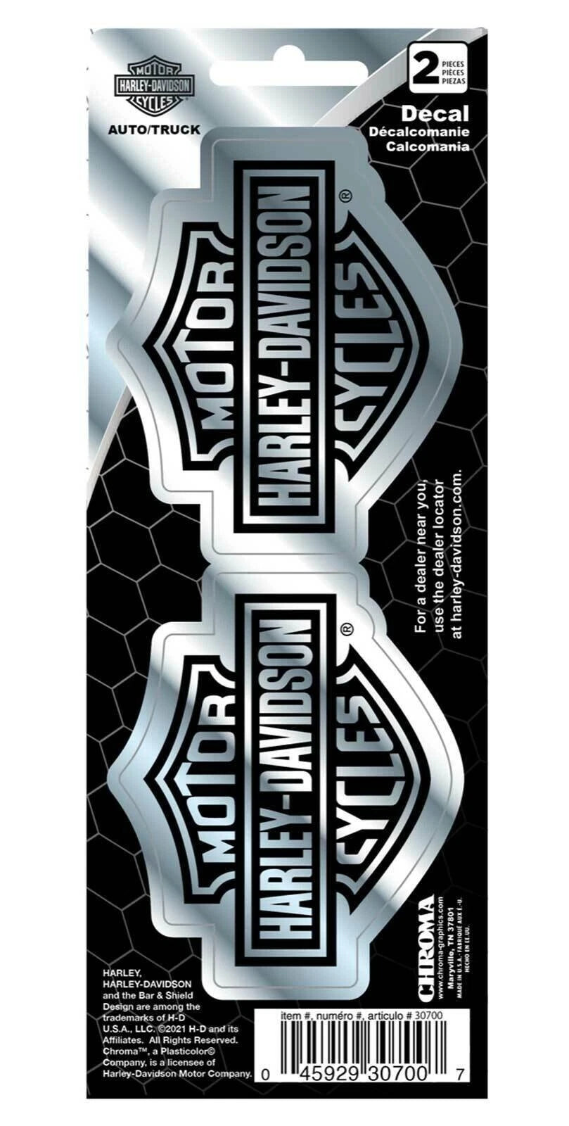 Set of 2 Chrome Bar & Shield Logo Decals for Harley-Davidson (3" x 8")